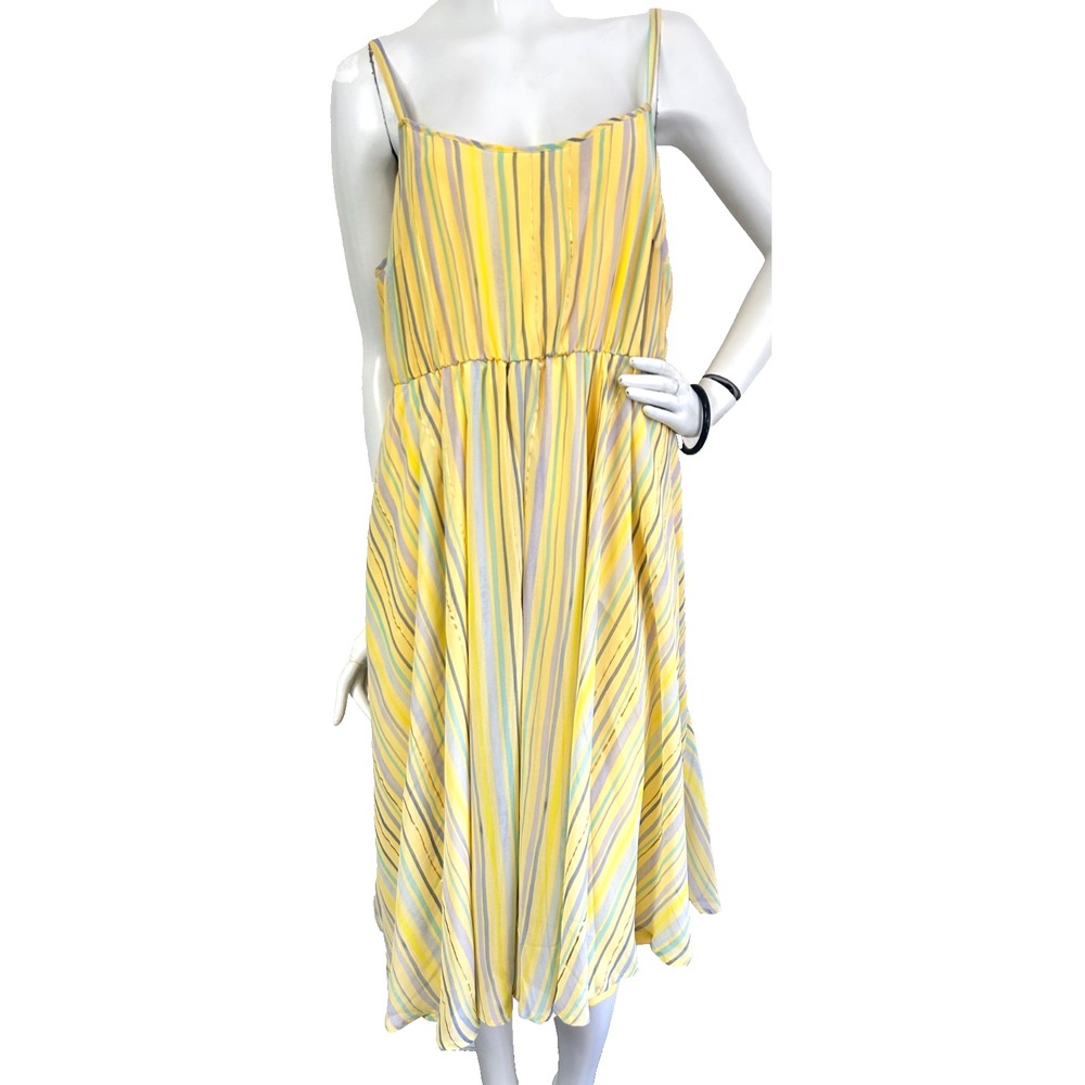 NWT Torrid Yellow Pastel Stripe Chiffon Pleated Midi Dress Metallic Gold 1 1X